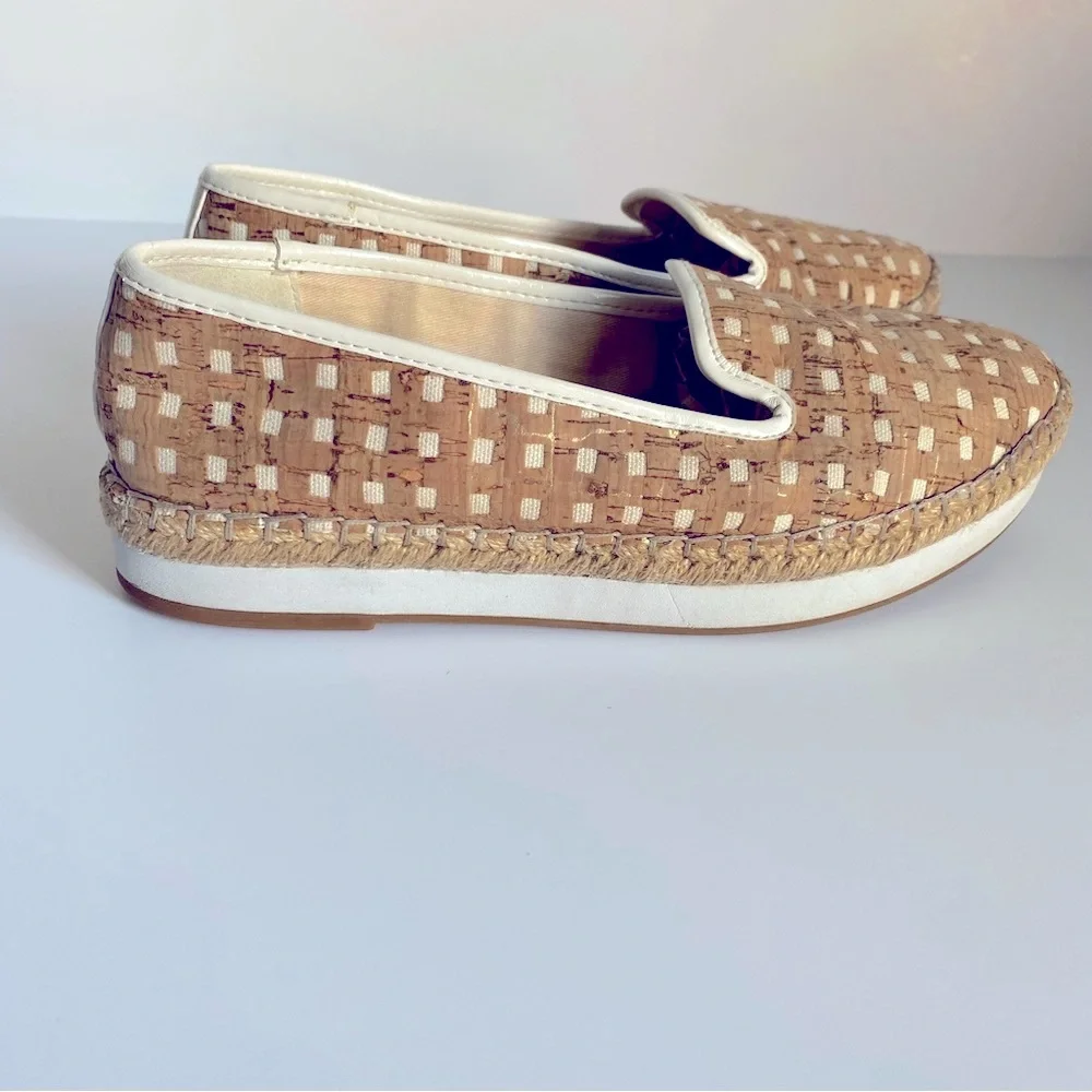 Sondra Roberts Womens Tan/White Ellie Woven Cork Platform Espadrille Slip-on S 8